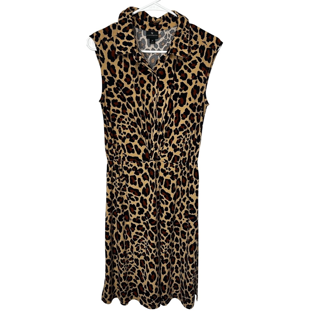 Worthington Animal Print Sleeveless Stretchy Collared Dress Women's Size Medium
